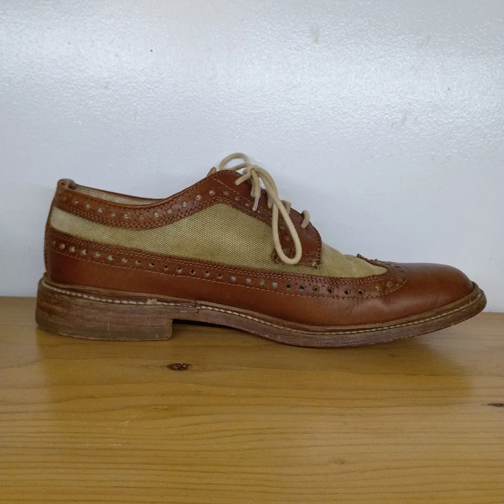 Frye‎ Company John A. Frye Wingtip Oxford Men's 10D Brown Leather Canvas Brogue